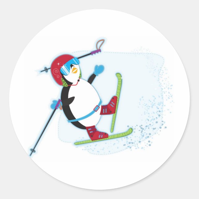 Sticker Rond Pingouin tombant sur le ski (Devant)