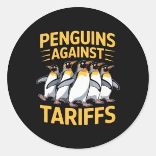 Sticker Rond Pingouins amusants contre les tarifs douaniers Fêt
