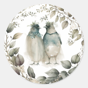 Sticker Rond Pingouins aquarelle et verdure