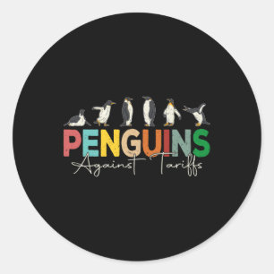 Sticker Rond Pingouins contre les droits de douane Humour Anima