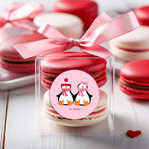 Sticker Rond Pingouins de la Saint-Valentin