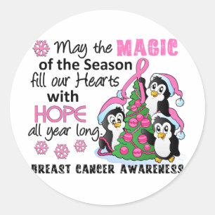 Sticker Rond Pingouins de Noël Cancer du sein