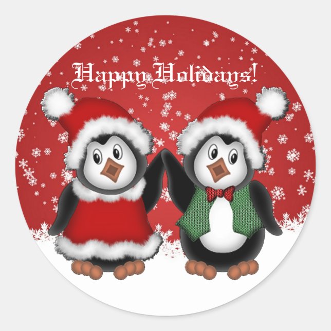 Sticker Rond Pingouins de Noël mignons (Devant)