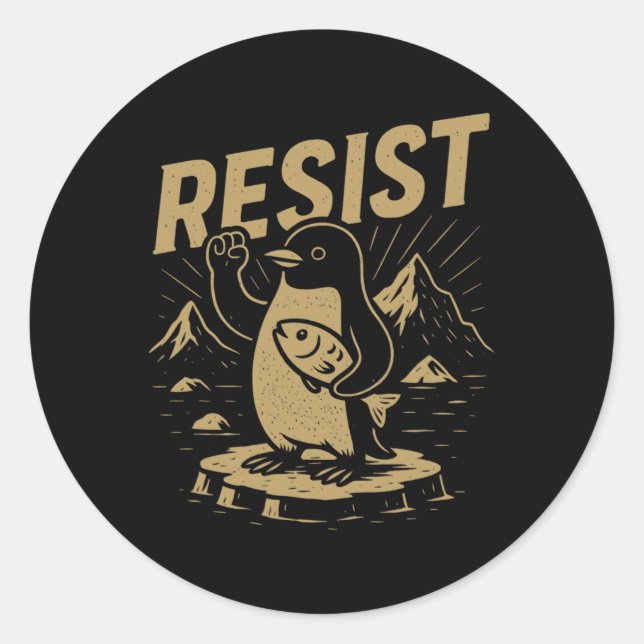 Sticker Rond Pingouins Graphiques Drôle Résistent Pingouin Cont (Devant)