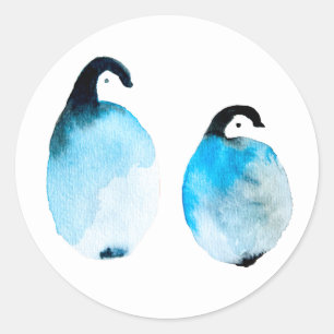 Sticker Rond Pingouins mignons aquarelle