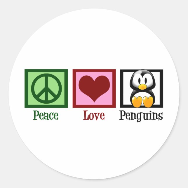 Sticker Rond Pingouins Peace Love (Devant)