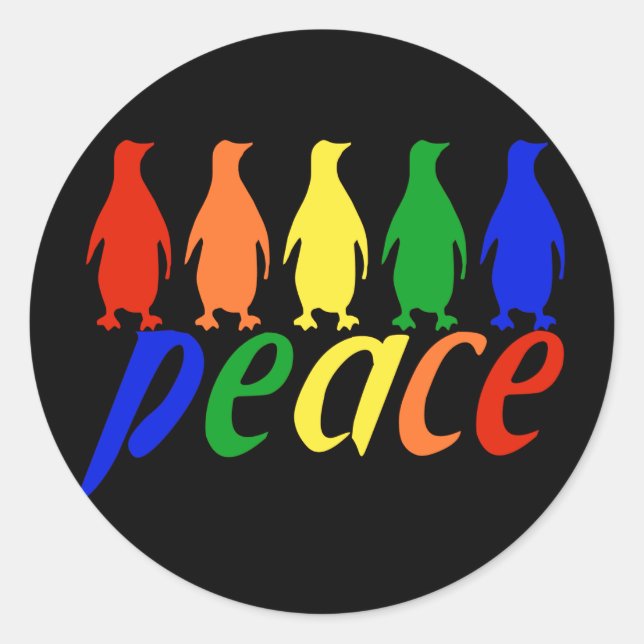 Sticker Rond Pingouins Rainbow Peace (Devant)
