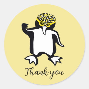 Sticker Rond PINGUIN - Merci - Jaune