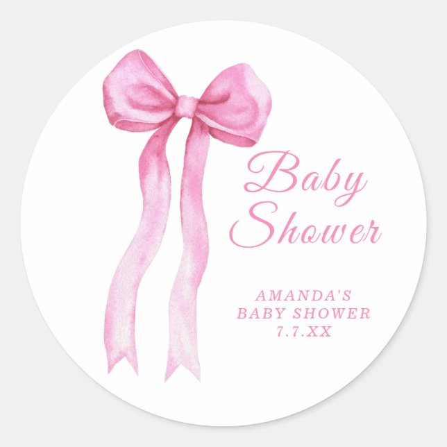 Sticker Rond Pink a Bow Girl Baby shower (Devant)
