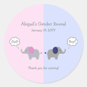 Sticker Rond Pink and Blue Elephant Gender Reveal Baby