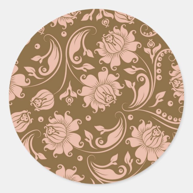 Sticker Rond Pink and Brown Floral (Devant)