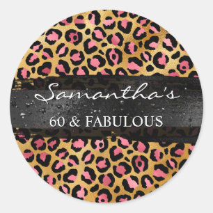 Sticker Rond Pink and Gold Foil Leopard 60 & Fabulous
