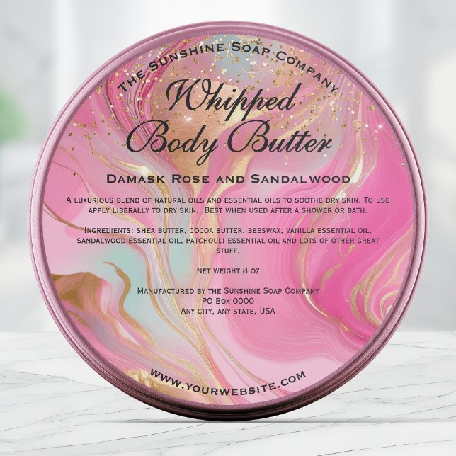 Sticker Rond Pink and Gold Glitter Body Butter Jar Label (Créateur téléchargé)