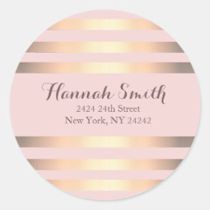 Sticker Rond Pink And Gold Stripes Retourner Adresse Sceau