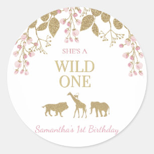 Sticker Rond Pink and Gold Wild One 1st Girl Birthday Party