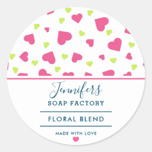 Sticker Rond Pink and Green Hearts Motif bougie Scent savon