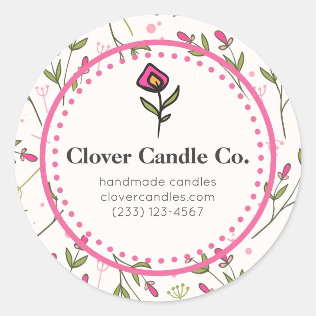 Sticker Rond Pink and Green Long Stem Fleur sauvage Business (Devant)