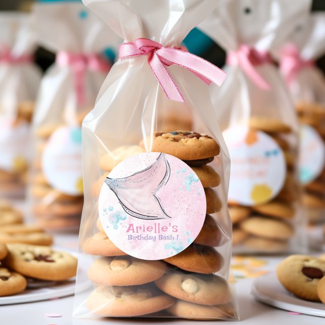 Sticker Rond Pink and purple watercolor mermaid tail  (Créateur téléchargé)