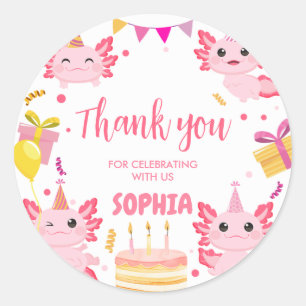 Sticker Rond Pink Axolotl Alotl fête d'anniversaire