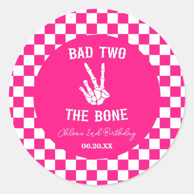 Sticker Rond Pink Bad Two The Bone Skeleton 2e fête d'anniversa (Devant)