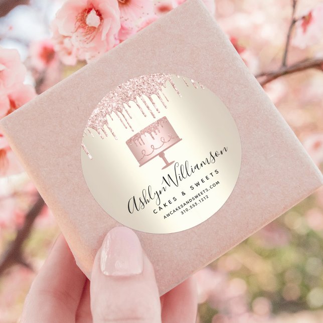 Sticker Rond Pink Bakery Cake Glitter Drips Pastry Chef Gold (Créateur téléchargé)