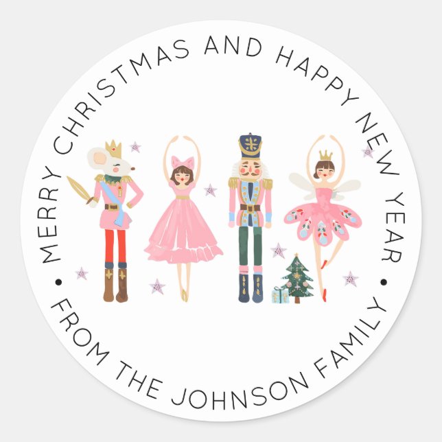 Sticker Rond Pink Ballerina Nutcracker Noël (Devant)