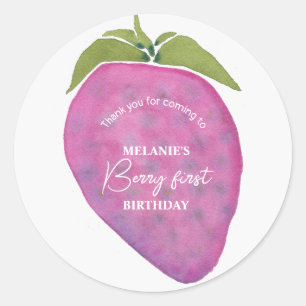 Sticker Rond Pink Berry Premier Anniversaire Aquarelle Photo pe