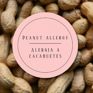 Sticker Rond Pink Bilingue Alerte d'allergie aux arachides Espa