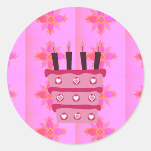 Sticker Rond Pink Bird Cake Art Imprimer