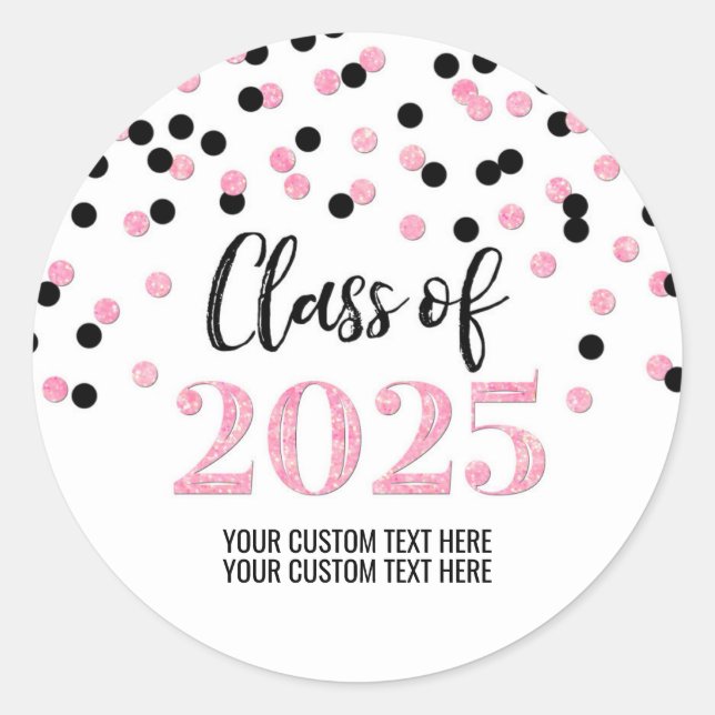 Sticker Rond Pink Black Confetti Graduation 2025 (Devant)