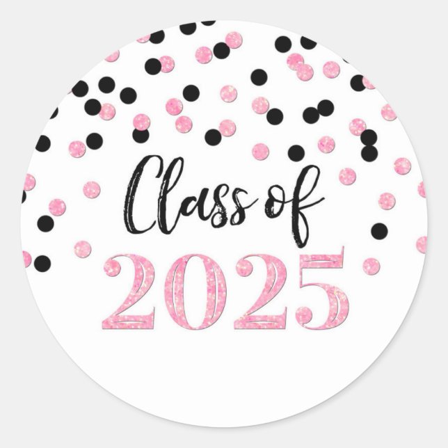 Sticker Rond Pink Black Confetti Graduation 2025 (Devant)