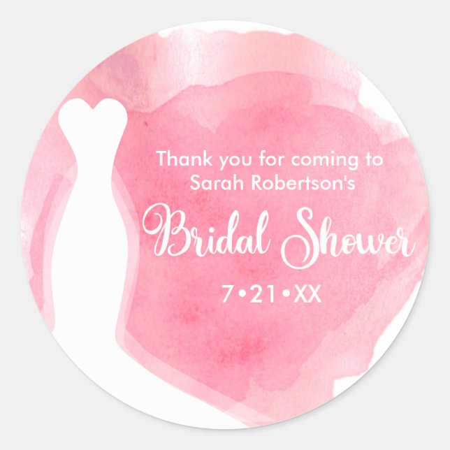 Sticker Rond Pink Blush, Mariage Gown Aquarelle nuptiale (Devant)