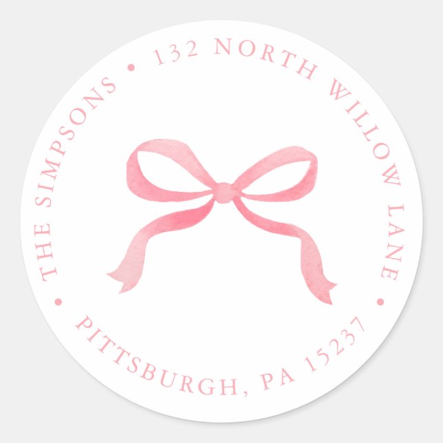 Sticker Rond Pink Bow Baby Girl Adresse de retour (Devant)