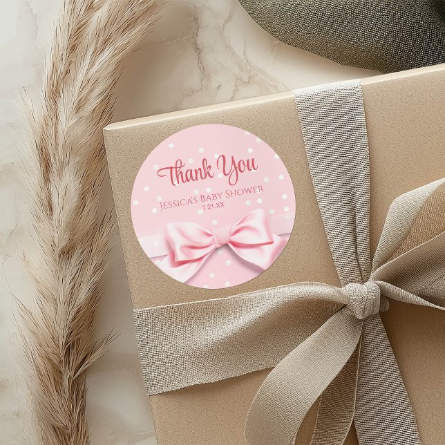 Sticker Rond Pink Bow Baby Girl with Polka Dot (Créateur téléchargé)