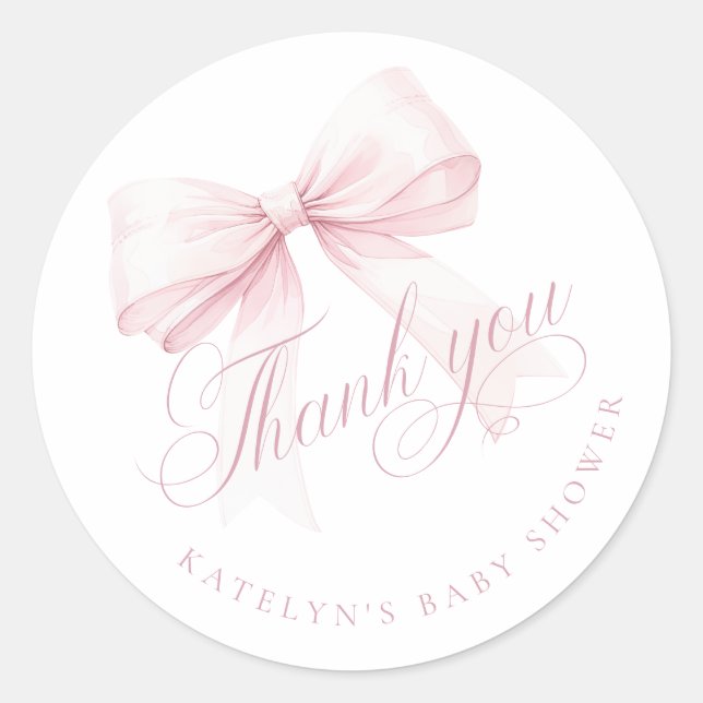 Sticker Rond Pink Bow Baby Shower Thank You (Devant)