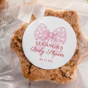 Sticker Rond Pink Bow Chérie Baby shower Favoriser