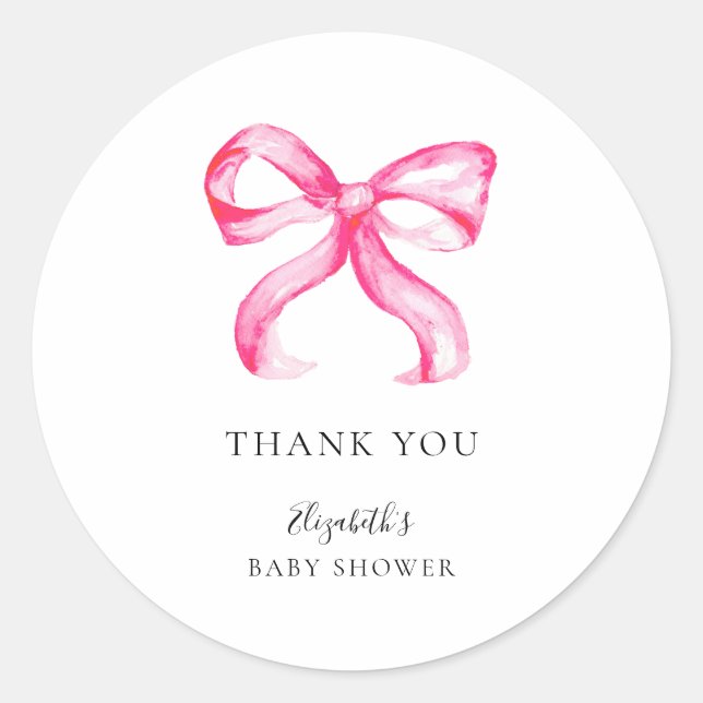 Sticker Rond Pink Bow Coquette Baby Shower Minimal Elegant (Devant)