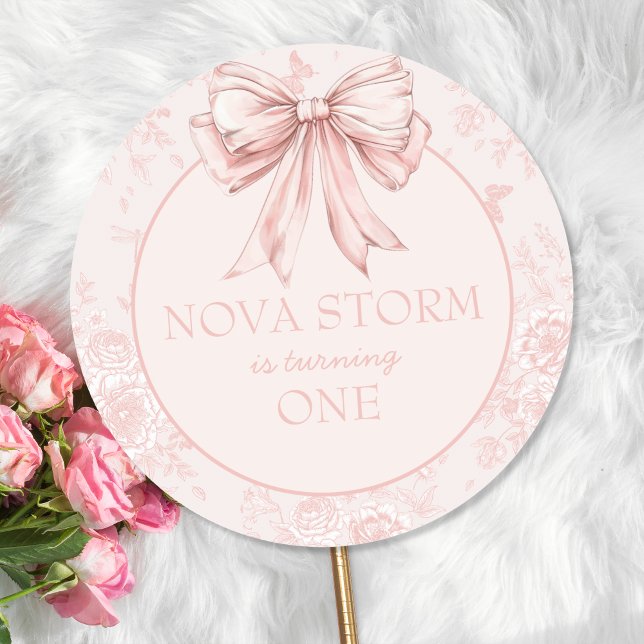 Sticker Rond Pink Bow fête d'anniversaire Whimsy Toile personna (Créateur téléchargé)