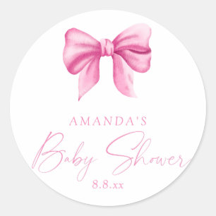 Sticker Rond PINK BOW fille Baby shower