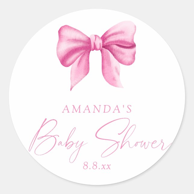 Sticker Rond PINK BOW fille Baby shower (Devant)