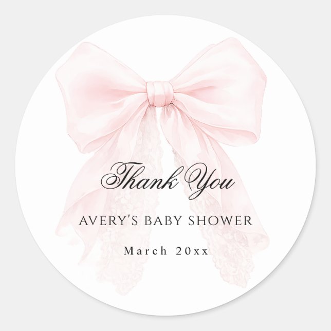 Sticker Rond Pink Bow Girl Modern Baby Shower  (Devant)