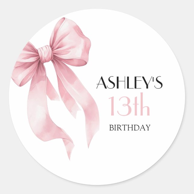 Sticker Rond Pink Bow Girls Birthday (Devant)