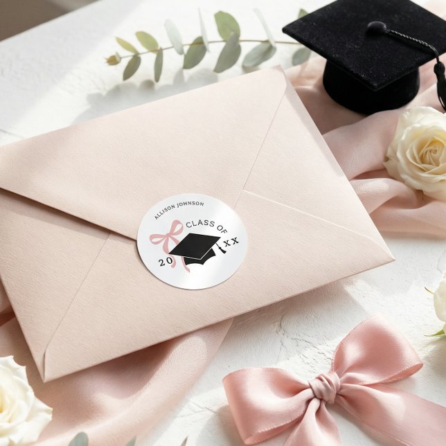 Sticker Rond Pink Bow Graduation Envelope Seal (Créateur téléchargé)