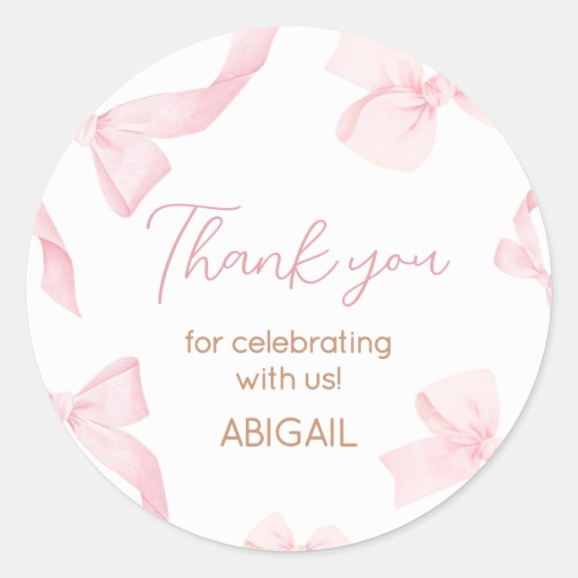 Sticker Rond Pink Bow Little Miss Photo Anniversaire (Devant)