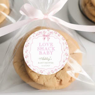Sticker Rond Pink Bow Love Shack Girl Baby shower