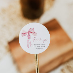 Sticker rond Pink Bow premier anniversaire ruban