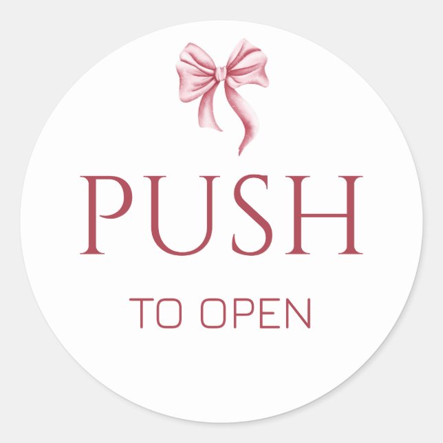 Sticker Rond Pink Bow Push to Open Door Sign (Devant)