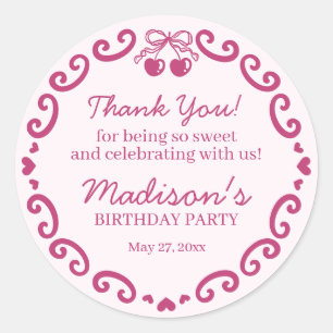 Sticker Rond Pink Bow Retro Coquette gâteau Coquette Anniversai