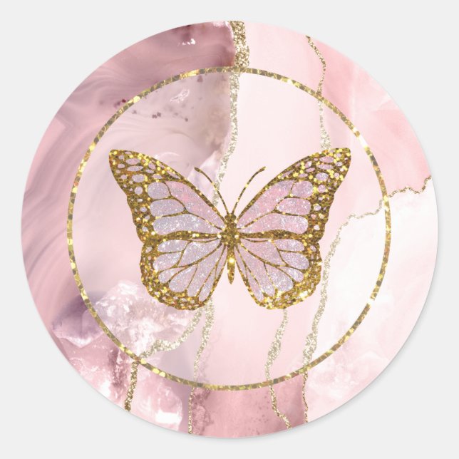Sticker Rond Pink butterfly (Devant)