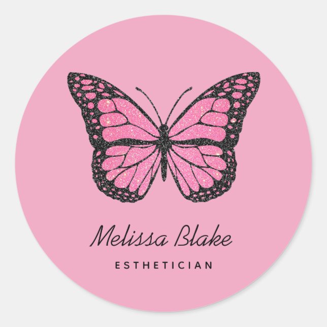 Sticker Rond Pink butterfly (Devant)
